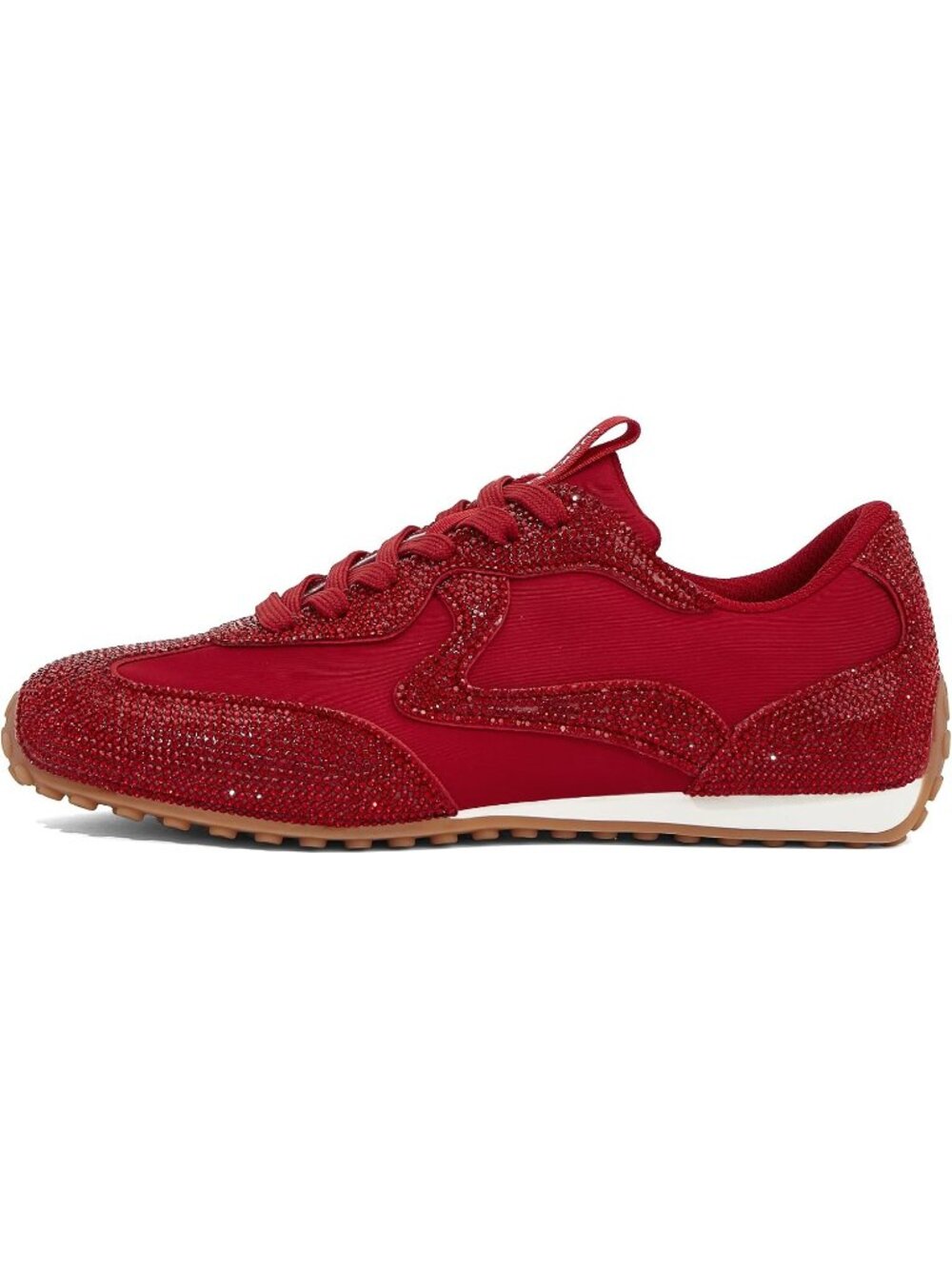Women's Red Rhinestone Bedazzled Shiny Thin Sole Low-Heel Fashion Sneakers